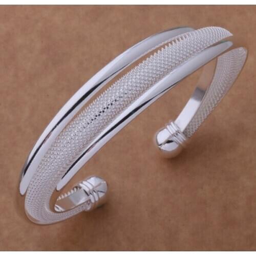AB016 Hot Sale High Quality Silver Color Fine Jewelry,Wholesale Fashion Jewelry High Quality Fashion Bangle Bevel Mesh Bracelets