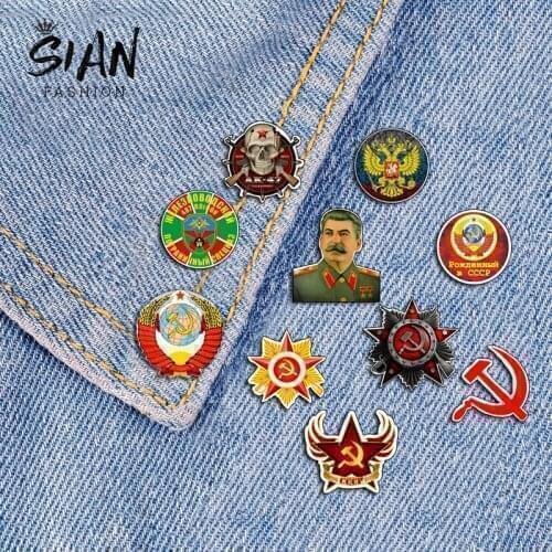 SIAN USSR Symbol Acrylic Pin Red Star Sickle Hammer Cold War Soviet CCCP Brooch Women Backpack Decoration Pins Accessories Epoxy