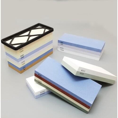 White corundum sharpening stone whetstone double-sided knife terrazzo sharpener with silicone anti-skid base