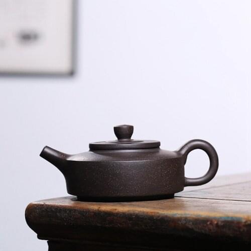 230cc Chinese Yixing Zisha Black ZhuNi Handmade Zhoupan Teapot by Lu Xiaowei with ball filter spout