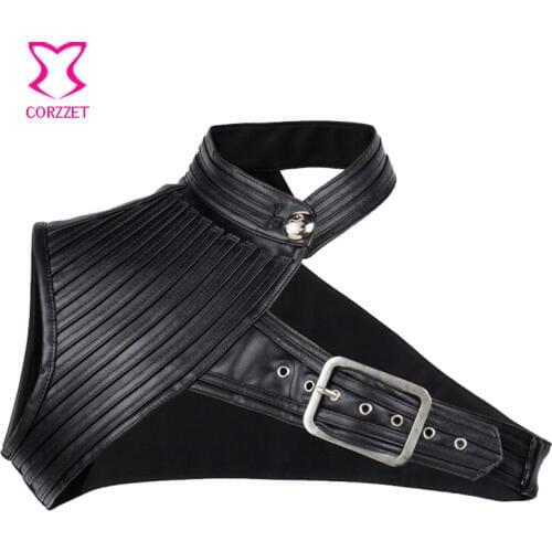 Punk Black Faux Leather One-Shoulder Halter Neck Gothic Bolero With Buckled Belt Outwear Steampunk Jacket Burlesque Clothing