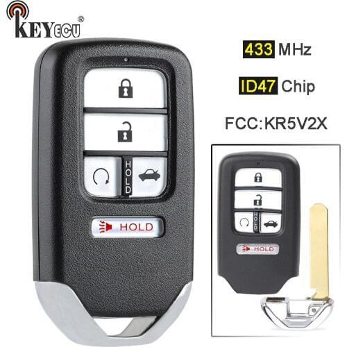 KEYECU 433MHz ID47 Chip FCC: KR5V2X Replacement 4+1 5 Button Remote Car Key Fob for Honda Civic 2016 2017 2018