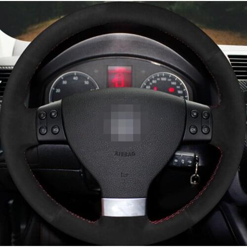 For Volkswagen Golf 5 Mk5 GTI VW Golf 5 R32 Passat R GT 2005 DIY Black Suede Hand-stitched Car Steering Wheel Cover