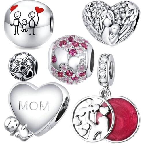 Fit Europe Bracelet Silver 925 Original CZ Mom Daughter Son Heart Beads Infinite Love Gift Charms Mothers Day Jewelry Making