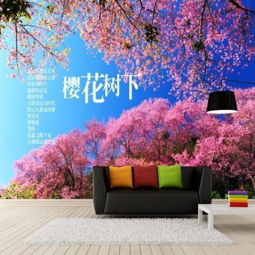 Custom mural Custom natural landscape mural Japan Fuji Mountain cherry tree landscape wallpaper bedroom background wall paper