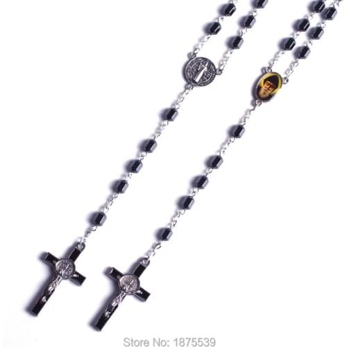 St Benedict Rosary Hematite Bead Saint Charbel Catholic Necklaces