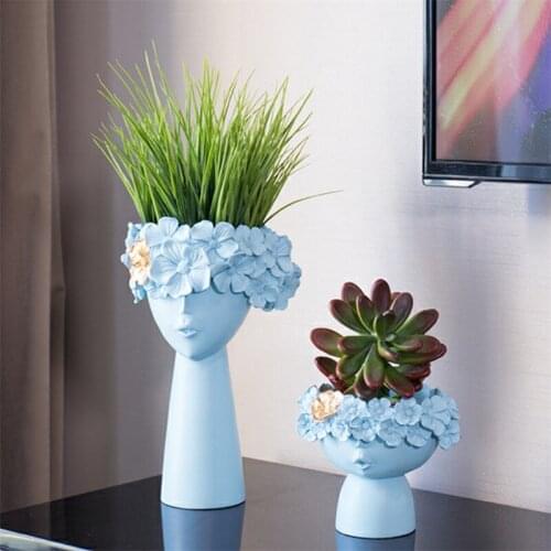 [HHT]Flower Arrangement Art European Character Head Sculpture Vase Decor Living Room Entrance TV Cabinet Home Decorations Vases