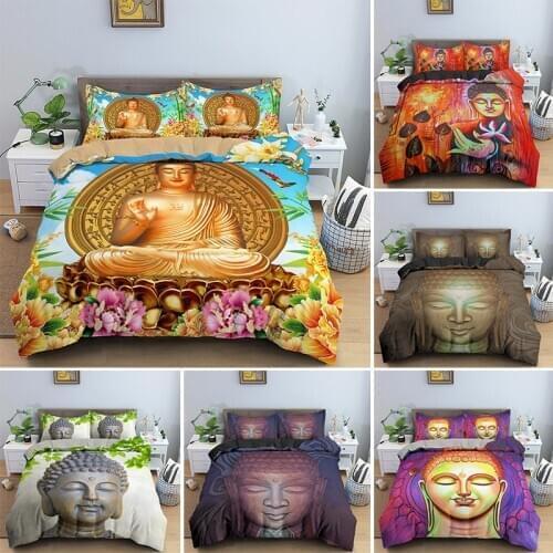 Indian Buddha Statue Bedding Set Boho Lotus Duvet Cover Single Double King Queen Size With PIllowcase 2/3pcs Home Textile