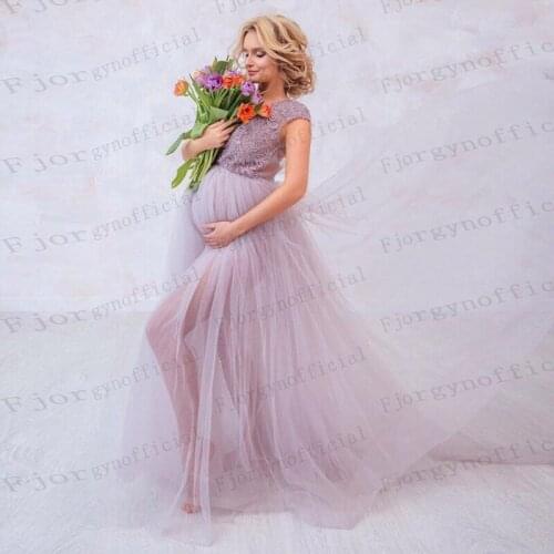 Delicate Lace and Tulle Maternity Dresses for Babyshower Party Custom Made Womens Robes Pregnant Dress for Photography Robe