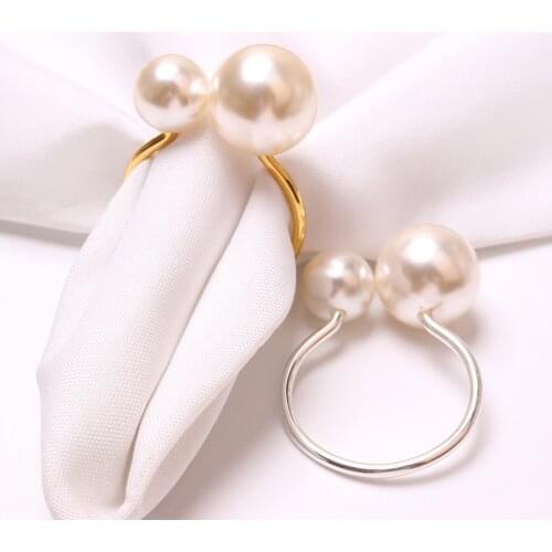 Highlight Pearl Rings Hawaiian Kitchen Napkin Ring Holder Luxury Wedding Table Napkin Rings Gold 12pcs/lot