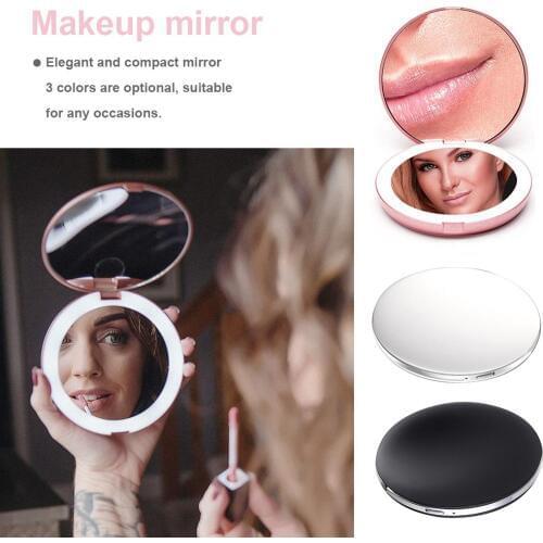 Compact Natural Daylight Makeup Mirror Portable Lighting Mirror 1X/5X Magnifying For Handbag Wallet Travel