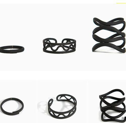 3 piece Punk Black Midi Knuckle Ring Set Women Girls Multilayer Mid Hollow Finger Open Ring Adjustable Jewelry Accessories