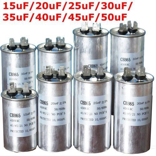 450V AC Motor Capacitor Air Conditioner Compressor Start Capacitor CBB65 15uF 20uF 25uF 30uF 35uF 40uF 45uF 50uF Refrigerator
