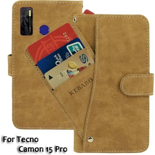Leather Wallet Tecno Camon 15 Case 6.55" Flip Fashion Luxury Front Card Slots Cases Cover Business Magnetic Phone Bags
