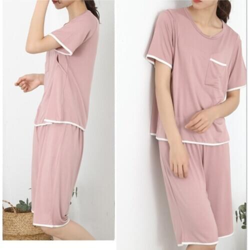 Maternity Summer Sleepwear Nursing Pregnant Pajamas Breastfeeding Nightgown Pregnancy Short Sleeve Shirt+Pants 2 Pcs /Set
