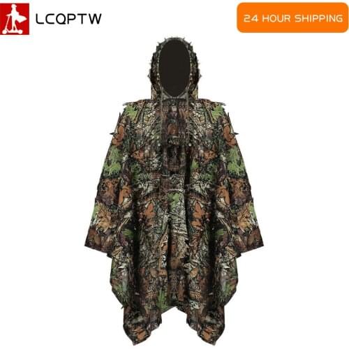 Leafy Poncho Jungle Ghillie Suits Hunting Camouflage 3D Bionic Leaf Yowie Mesh for Hunting add uttons more convenient