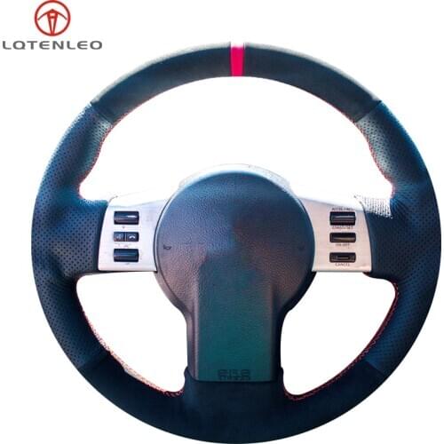 LQTENLEO Black Genuine Leather Suede Car Steering Wheel Cover For Infiniti FX FX35 FX45 2003-2008 Nissan 350Z 2003-2009