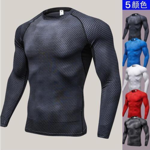 Mens 3D printed fitness running training long sleeve body stretch and sweat drying clothes