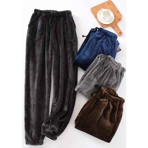 Mens Pajama Pants Velvet Thick Coral Fleece Warm Pants Winter Trousers Flannel Sleeping Pants Boys Home Plus Size Sleepwear Xxxl