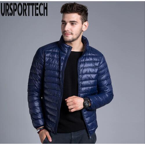 URSPORTTECH Brand Autumn Winter Light Down Jacket Mens Fashion Short Large Lightweight Youth Slim Coat Big Size 3XL