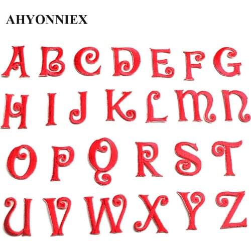 AHYONNIEX Red English Letters Patches Iron On Applique for Clothes DIY Accessory Iron Patches for Wedding Invitation Card