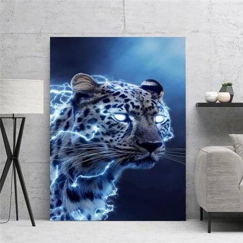 Paintings Wall Art Canvas Electric Leopard Animal Blue Modular Cool Picture HD Print Posters No Frame For Living Room Home Decor