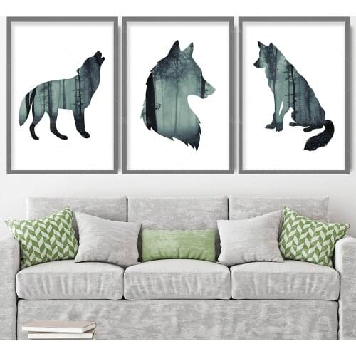 Prints Forest Fog Wolf Woodland Art Print Nordic Wildlife Animal Gallery Wall Poster Decor Gift