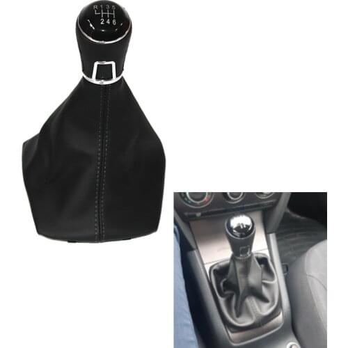 Chrome & leather Car Shift Gear Knob Lever Gaitor Boot Cover For Skoda Octavia A5 MK2 Sedan & Combi 2004 - 2008 car accessories