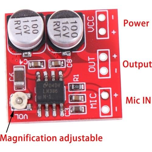 DC 5V-12V LM386 Electret Microphone Power Amplifier Board Gain 200 Times MIC Amp Operating Voltage: DC 4V-12V