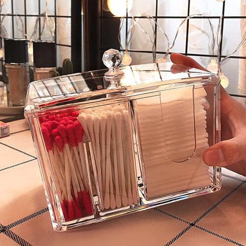 Transparent acrylic cotton storage box cotton swab box desktop dressing table cosmetics dustproof storage box organizer