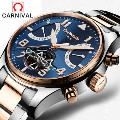 Luxury Brand Sports Tourbillon Mechanical Watch Steel Strap Waterproof 30M Men Automatic Watches Luminous Multifunction Clock