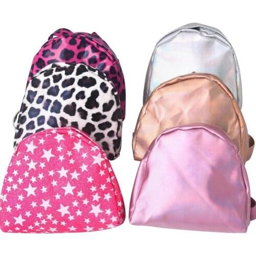 18 Inch Girls Doll Backpack New Fashion Leopard Print Sequins Bag PU Soft Waterproof Backpack High Quality Toys Accessories