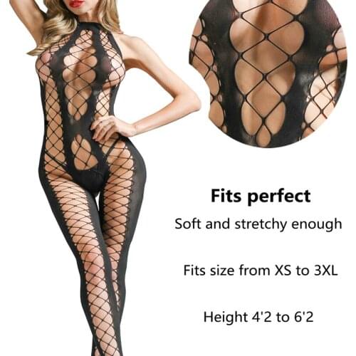 Sexy Open Crotch Bodystockings See through Elastic Fishnet Bodysuit Porno Women Open Lingerie Erotic Cat Girl Cosplay Costumes