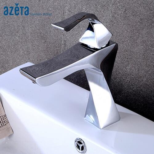 Contemporary New Design Brass Chrome Single Handle Basin Faucet Bathroom Washbasin Cold and Hot Water Basin Faucet AT6676