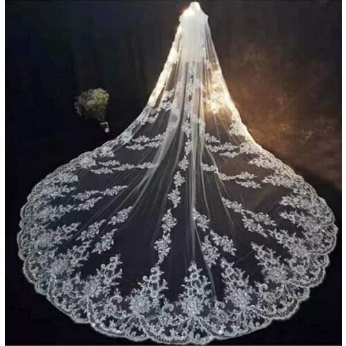 Cathedral Wedding with Sparkly Embroidery, Bridal Veil, Crystal Veil, Chapel Wedding Veil, Long Embroidered Wedding veil