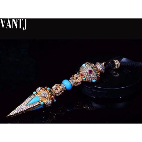 VANTJ RealTurquoise Jin Gangchu Pandent Necklace Sterling 925 Silver Ruby Sapphire Tourmarline Jewelry for Man Women Luky Gift