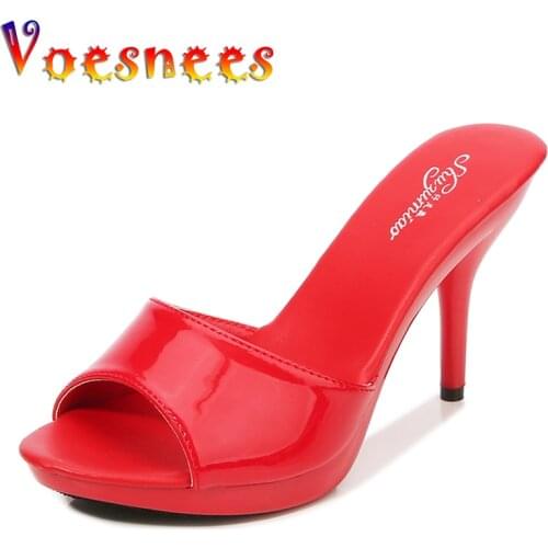 Voesnees 2021 New Summer Slipper Fine Heel 9cm 13cm Slipper Waterproof Slides Sandal Platform Sexy Pumps for Female Party Shoes