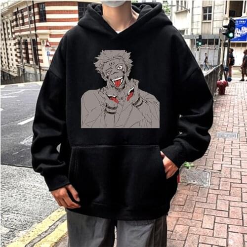 Japanese Anime Jujutsu Kaisen Two-Sided Su Nuo Horror Printing Hoodies Streetwear Harajuku Cartoon Pullovers Male Hoodies