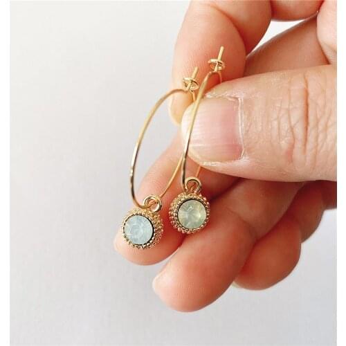 CUTE CASUAL GOLD COLOR WITH OPAL STONE CHARM SIMPLE HOOP EARRING FOR WOMAN GIRL
