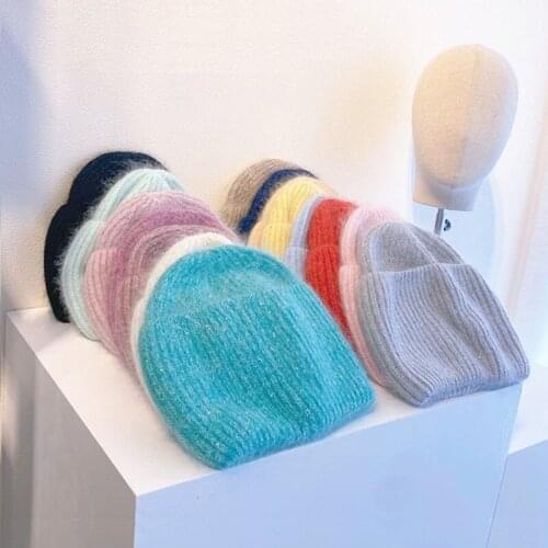 Winter Ins Multi-color Wool Knit hat Women Girls Cashmere Beanies Caps Skullies Curled Visor Sport Skullcap Skullies Outdoor