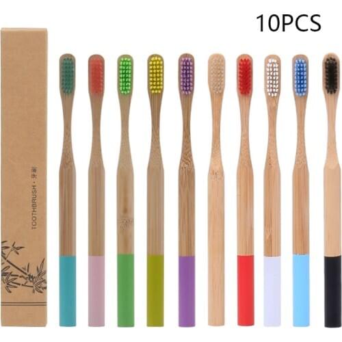 Toothbrush Bamboo Handle Rainbow Whitening Soft Bristle Bamboo Toothbrush Travel Eco-Friendly Wooden Tooth Teeth Brush Colorful