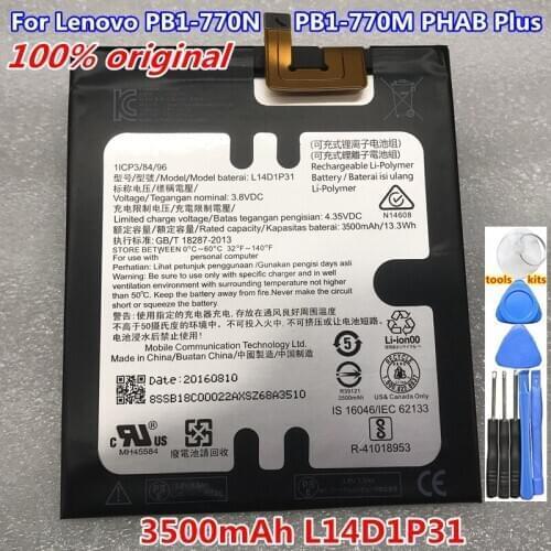 100% New High Quality Original 3.8V 3500mAh L14D1P31 For Lenovo PB1-770N PB1-770M PHAB Plus Battery