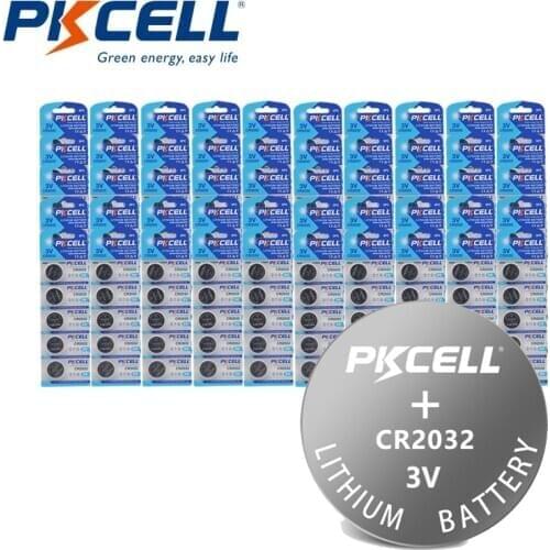150Pcs PKCELL 2032 CR2032 DL2032 Cr 2032 3V Battery 210mAh Lithium Button Coin Batteries For Watch Clock Calculator Flashlights