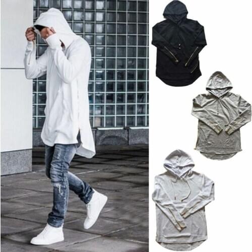 2021 Hot New Mens Long Line Hip Hop Zipper Hoodie Sweatshirts Jacket Pullover Versatile Fashion Leisure Personality