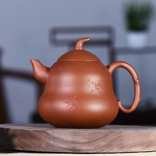 260cc Chinese Yixing Zisha Teapot Handmade JiangpoNi Purple Clay Calabash Hulu Tea Pot by Shen Lanping