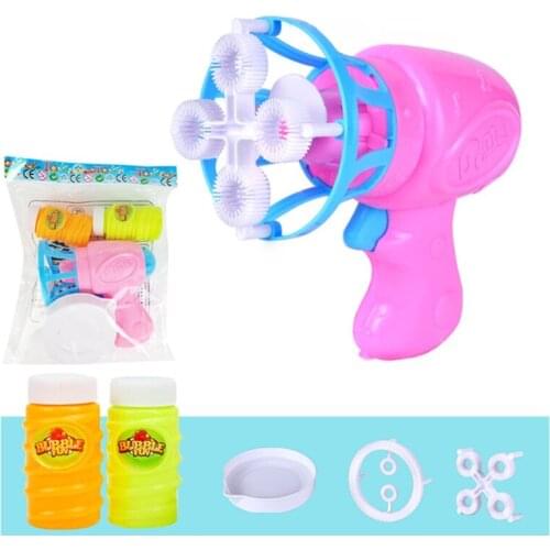 Outdoor Game for Toddler Automatic Hair Dryer Shape Bubble Maker Dual Head Propeller Bubble Toy Bubble Blowing Sport Toy 69HE