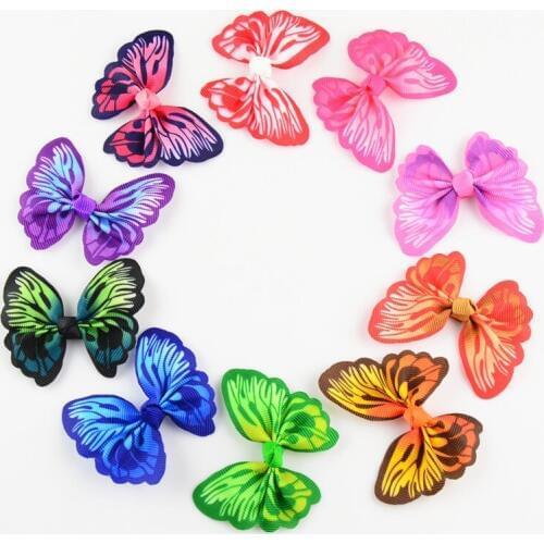 Yundfly 30pcs Fashion Printed Butterfly Ribbon Hair Bow For DIY Girls Headband Sewing Craft Gift Supply Hair Accessories