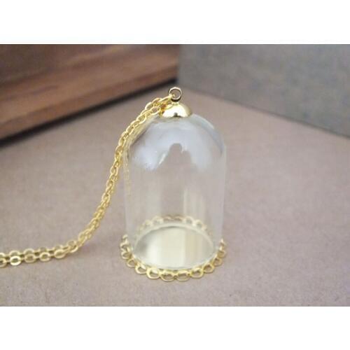 Free ship!! 38x25mm DIY arch glass globe bottle pendant,with gold flower shap base ,with chain,rice wish necklace pendant