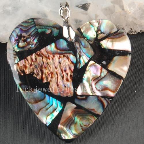 Free Shipping Women Fashion Jewelry 35x38mm Beatiful New Zealand Ablone Shell Art Heart Pendant Bead 1pcs C3646