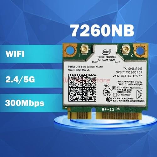 Wireless Wifi Card for Intel 7260HMW 7260 NB Mini PCI-E 300Mbps 802.11N 2.4G/5Ghz for Laptop 7260NB